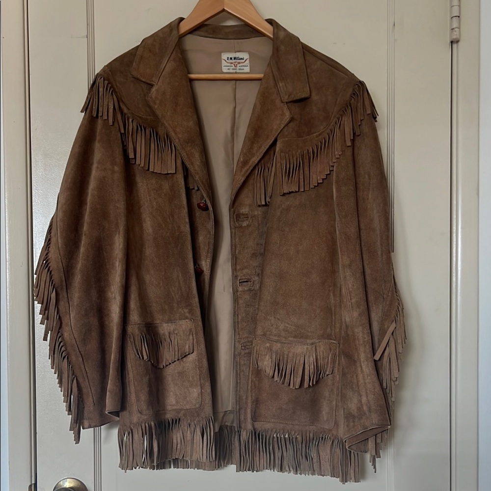 R.M. WILLIAMS Brown Leather Fringe Jacket Classic Collection
